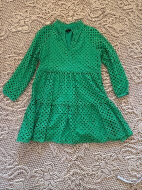 J. Crew Bright Green Eyelet Tiered Dress Size Small